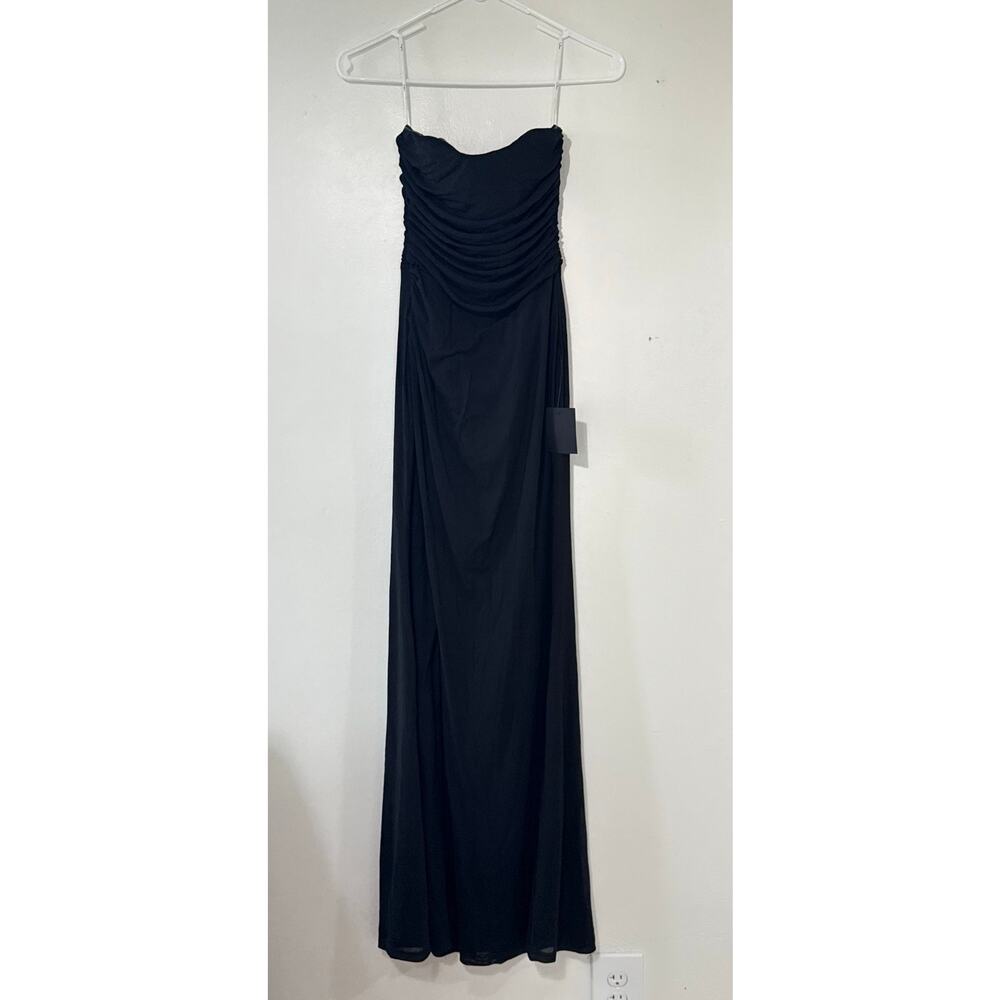 NWT Lulus Epitome of Allure Black Mesh Strapless Ruched Maxi Dress Size Small - Picture 2 of 11